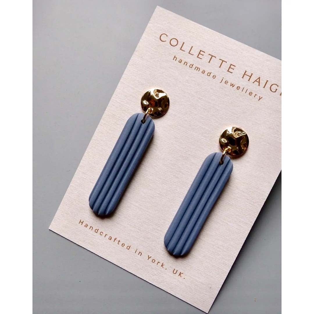 Embossed Dangle Earrings Cornflower - CH Handmade_Just Makers