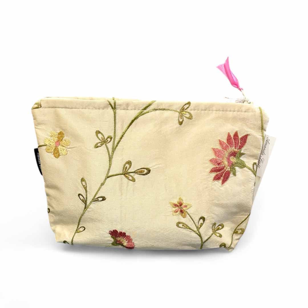 Embroidered Cream Silk Make Up Bag - Amanda Scott - Just Makers Amanda Scott