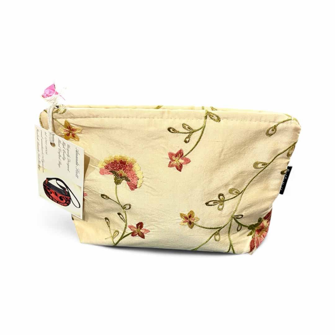Embroidered Cream Silk Make Up Bag - Amanda Scott - Just Makers Amanda Scott
