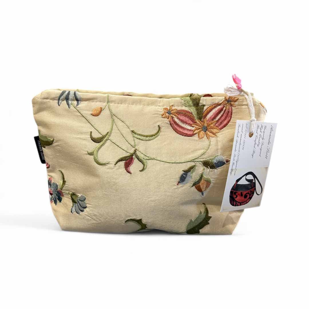 Embroidered Golden Silk Make Up Bag - Amanda Scott - Just Makers Amanda Scott