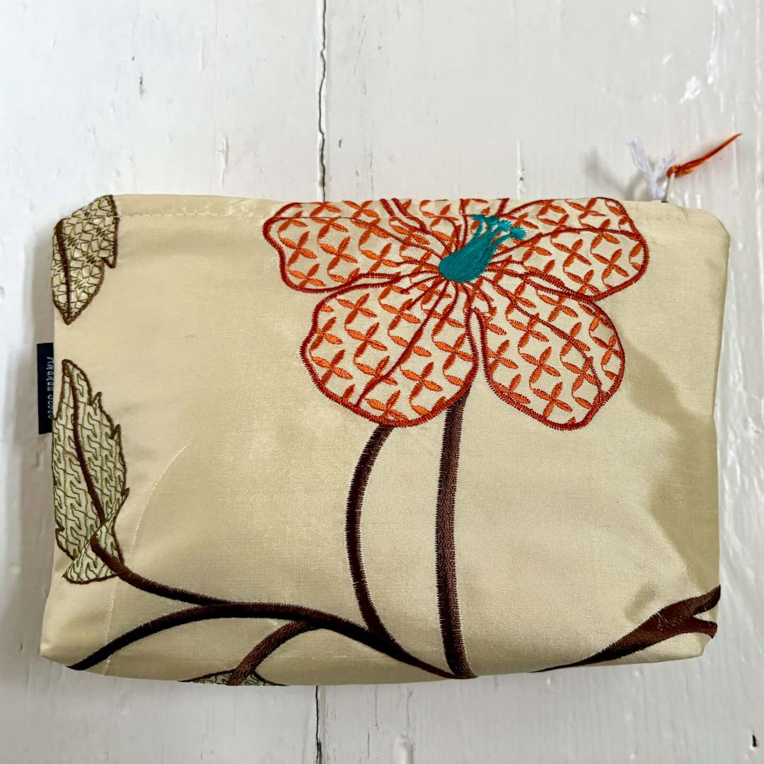 Embroidered Orange Floral Silk Make Up Bag Back - Amanda Scott_Just Makers