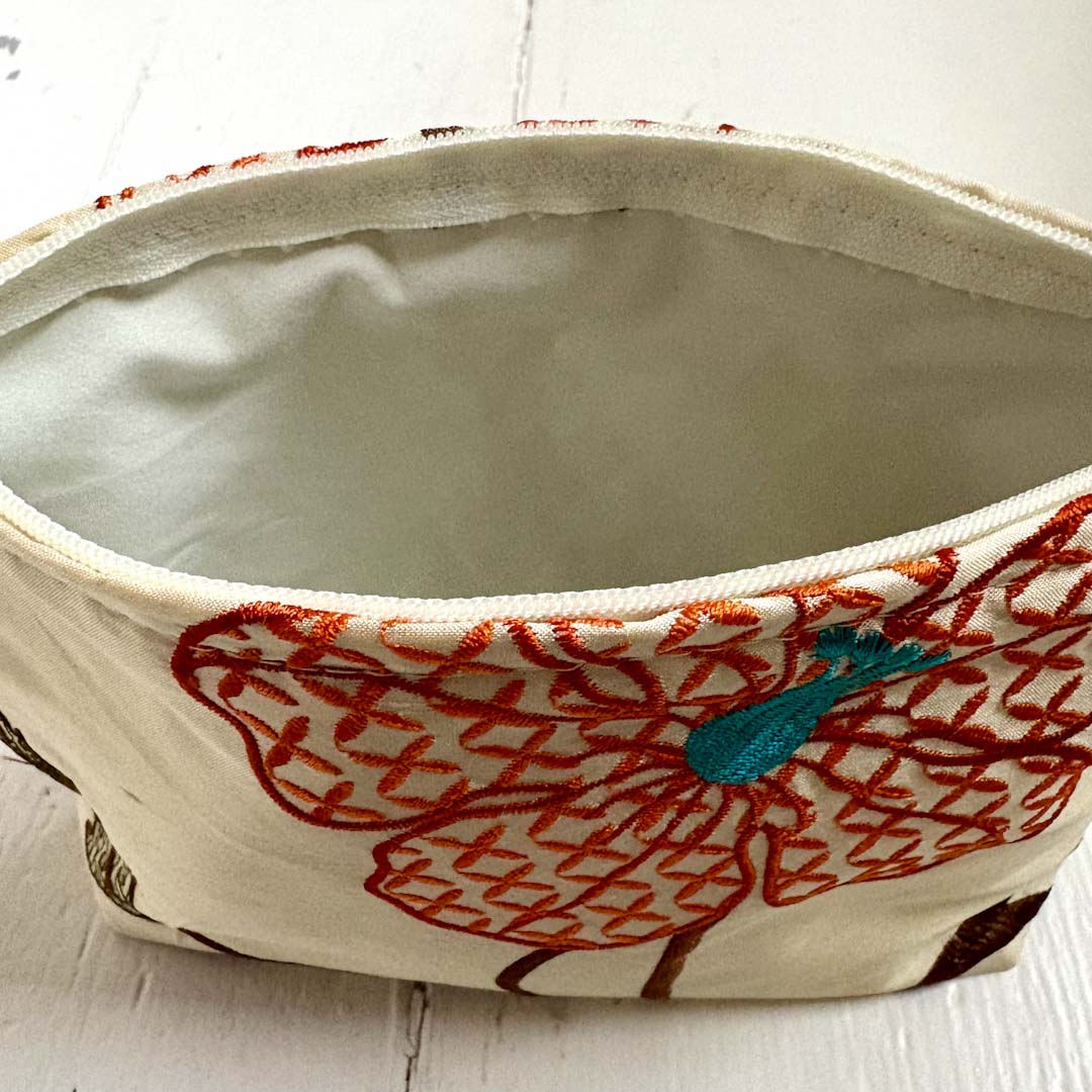 Embroidered Orange Floral Silk Make Up Bag Open - Amanda Scott_Just Makers