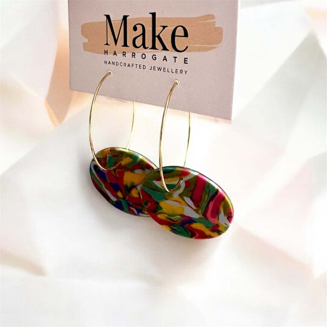 Extra Large Button Hoop Multi - Print Earrings - Make Harrogate - Just Makers Make Harrogate