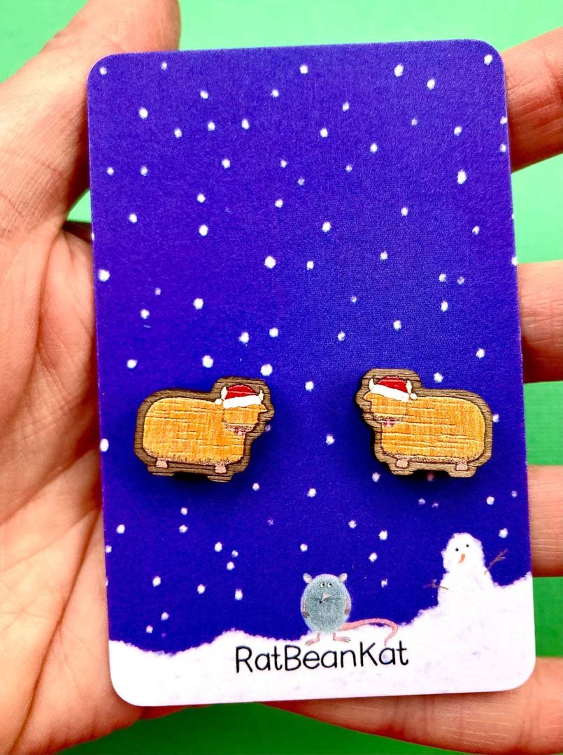 Festive Highland Cow Wooden Earrings - Rat Bean Kat - Just Makers Rat Bean Kat