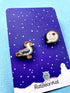 Festive Seagull Loves Chips Wooden Earrings - Rat Bean Kat_Just Makers