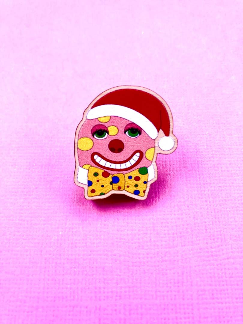 Festive Wooden Mr Blobby Pin Badge - Rat Bean Kat_Just Makers