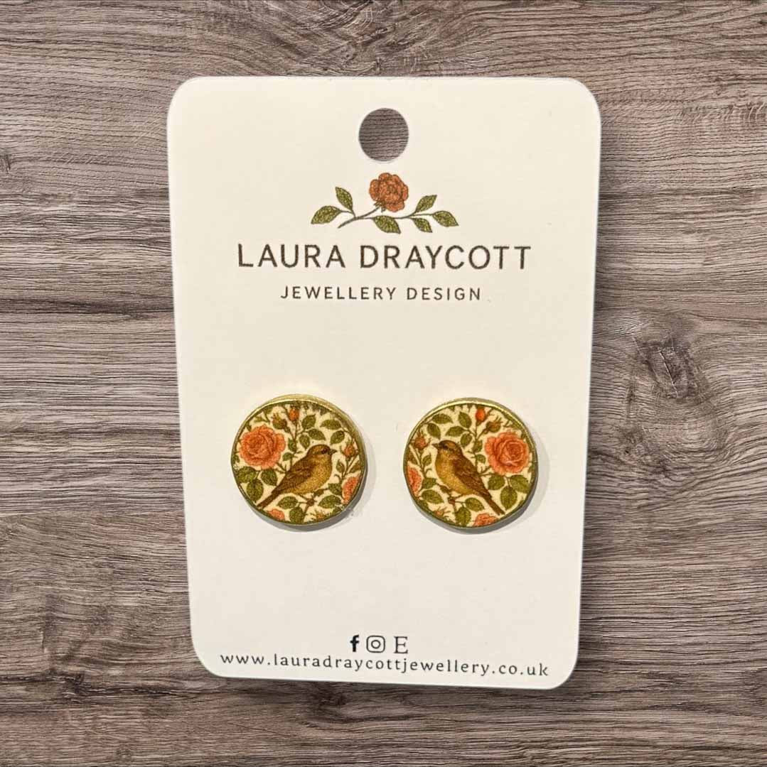 Floral Bird Round Stud Earrings - Laura Draycott_Just Makers