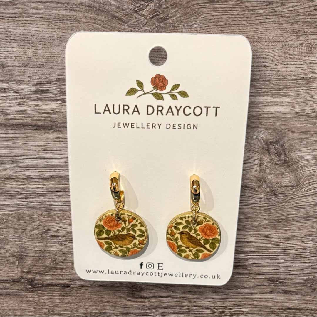 Floral Bird Wooden Dangle Earrings - Laura Draycott_Just Makers