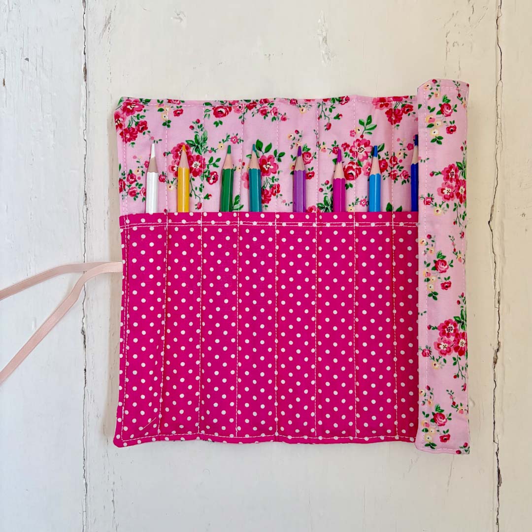 Floral Pencil Roll Pink Open - Made by Marianne_Just Makers