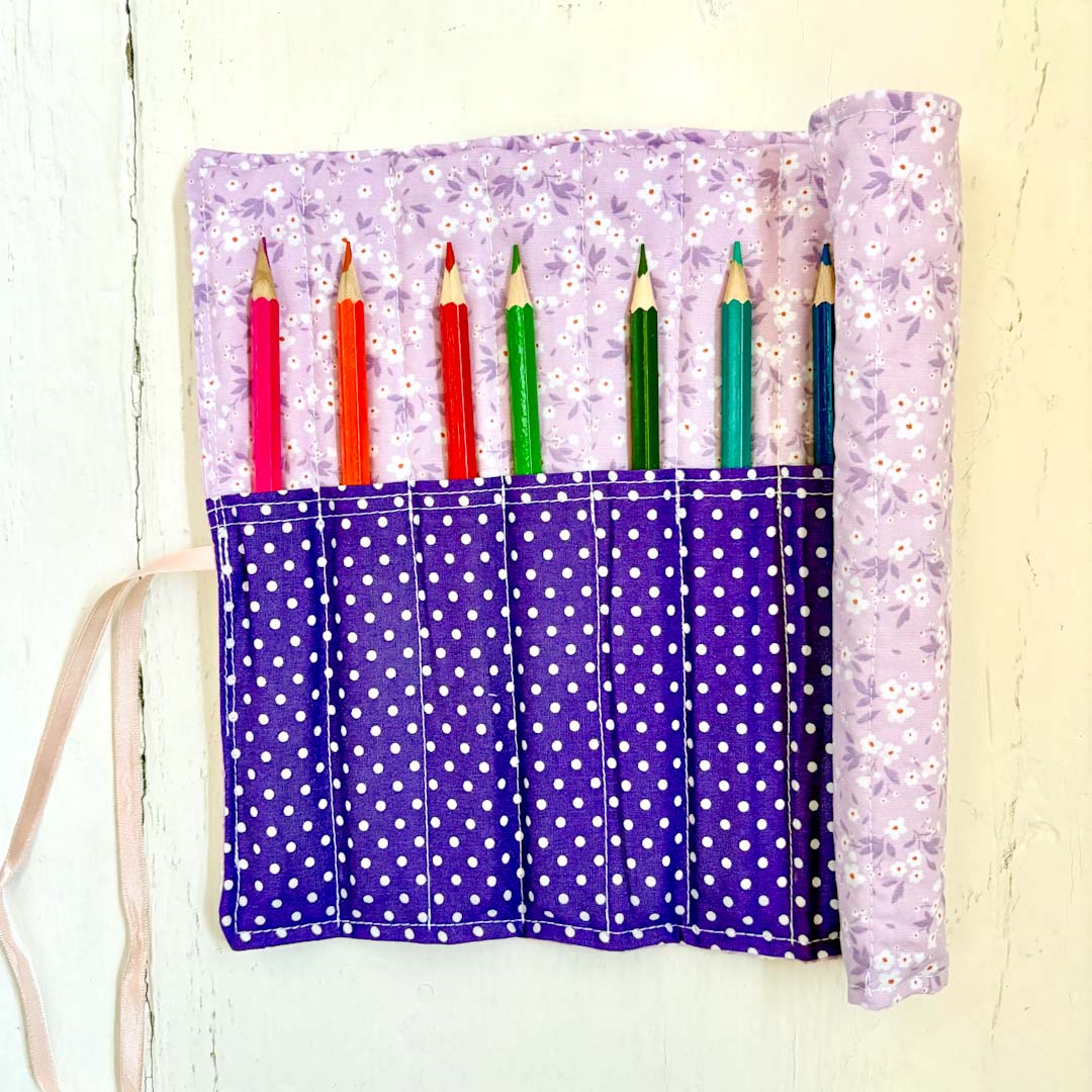 Floral Pencil Roll Purple Open - Made by Marianne_Just Makers