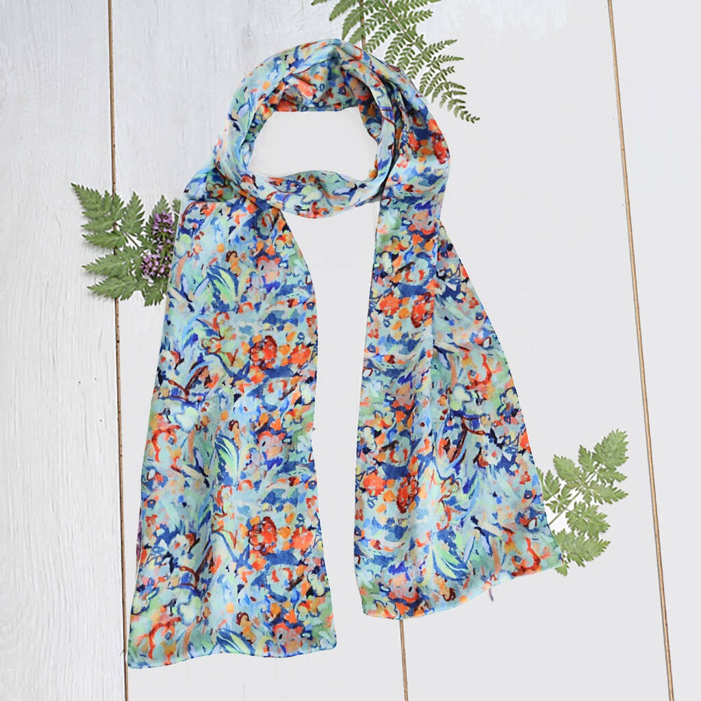 Flower Field Print 100% Silk Scarf - Pattern Passion_Just Makers