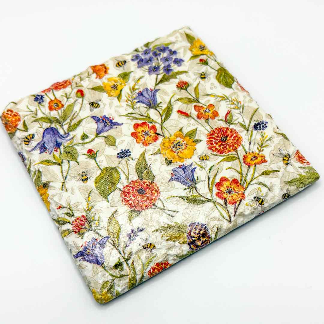 Flowers and Bees Coaster Slate - Sarah Tustin_Just Makers