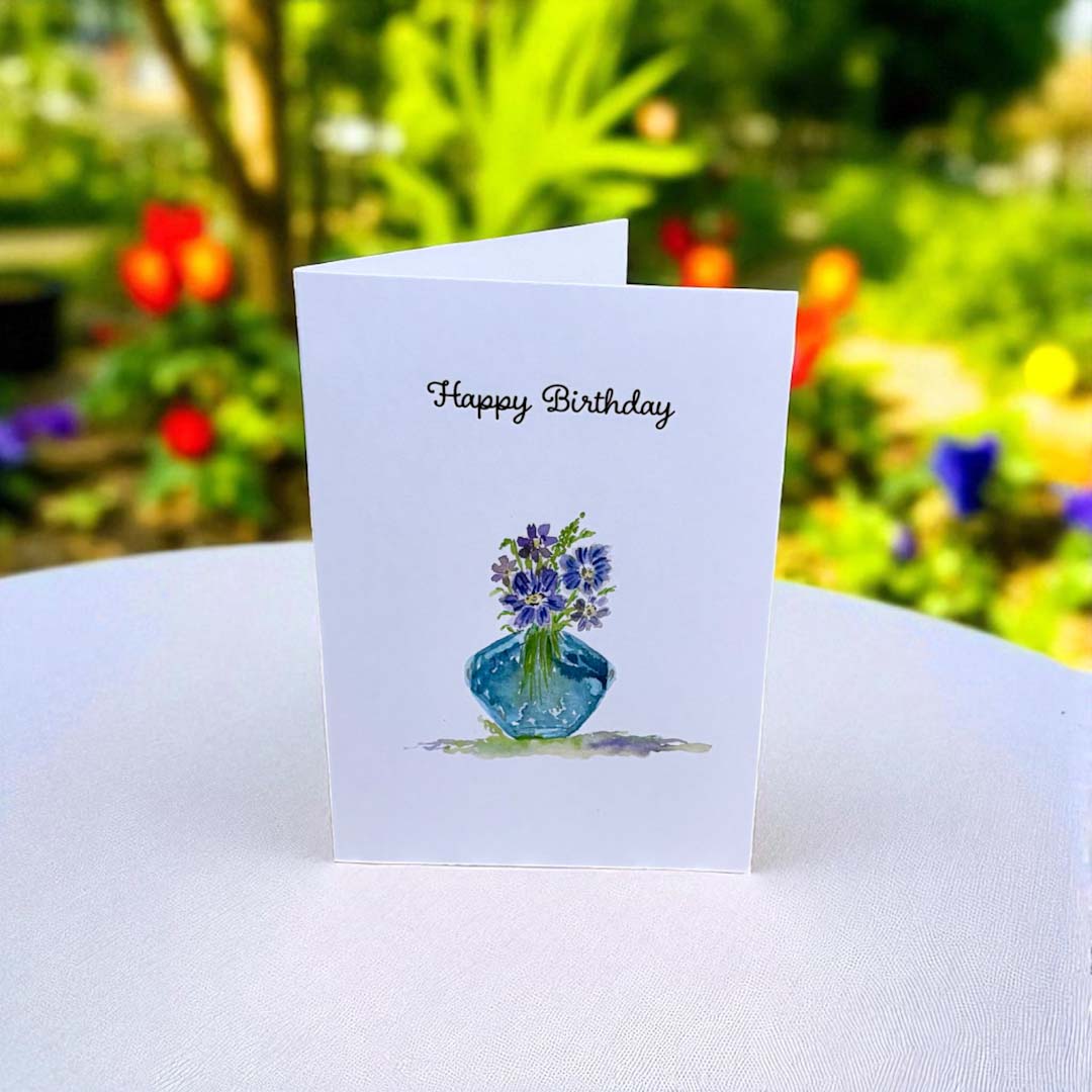 Flowers in a Blue Vase Birthday Card - Beverley Holgate_Just Makers