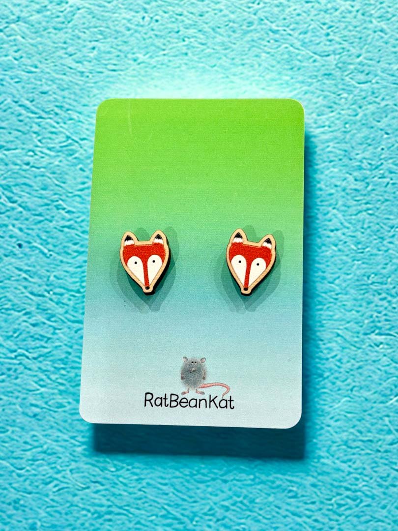 Fox Wooden Earrings - Rat Bean Kat - Just Makers Rat Bean Kat