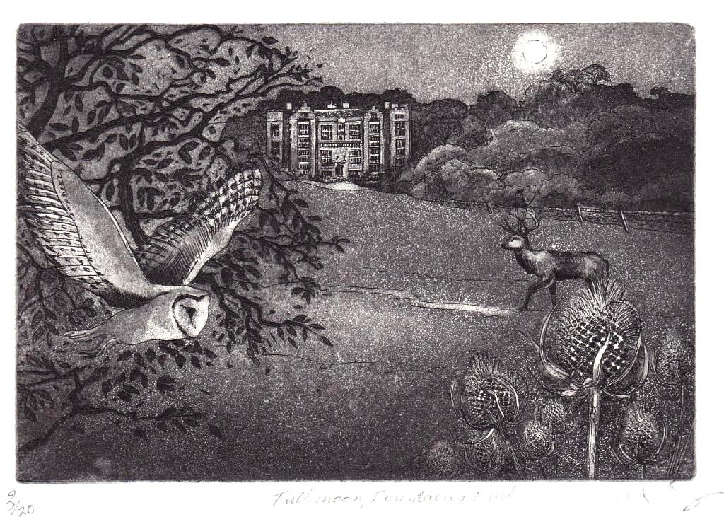 Full Moon Fountains Hall Etching - Moira McTague - Just Makers Moira McTague