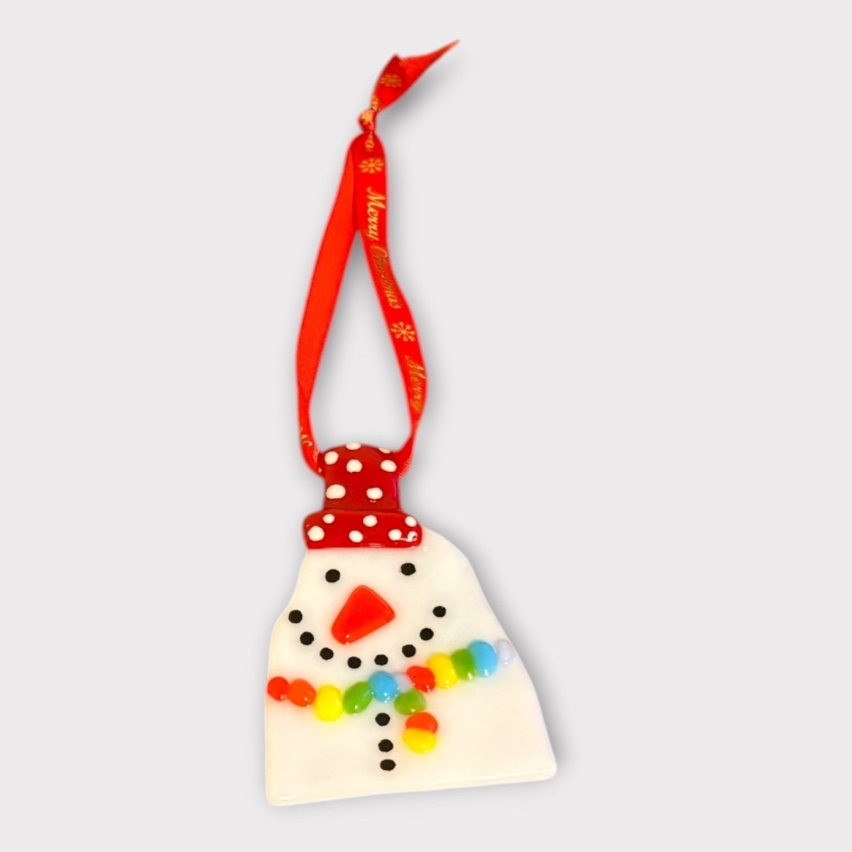 Fused Glass Christmas Snowman Decoration - Redcurrant Glass - Just Makers Redcurrant Glass