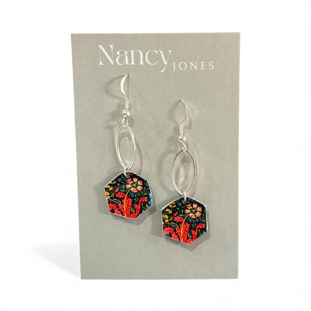 Fusion William Morris Red Flower Earrings - Nancy Jones - Just Makers Nancy Jones Jewellery