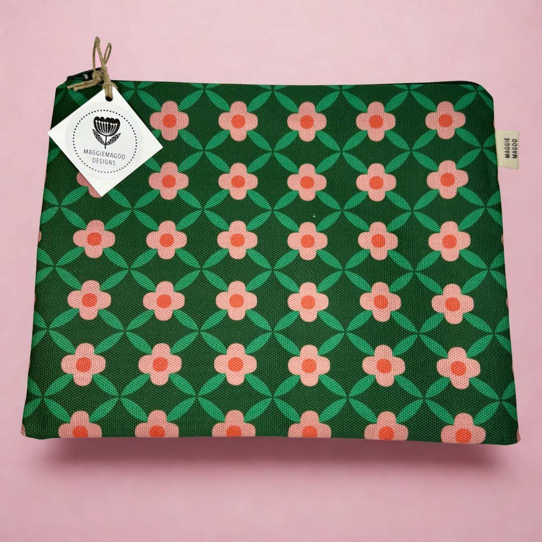 Geo Flowers Fabric Pouch - Maggie Magoo Designs - Just Makers Maggie Magoo Designs