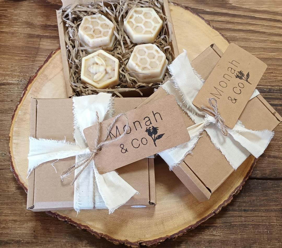 Gift Box with 4 Mini Honey, Oat & Milk Soaps - Monah and Co_Just Makers