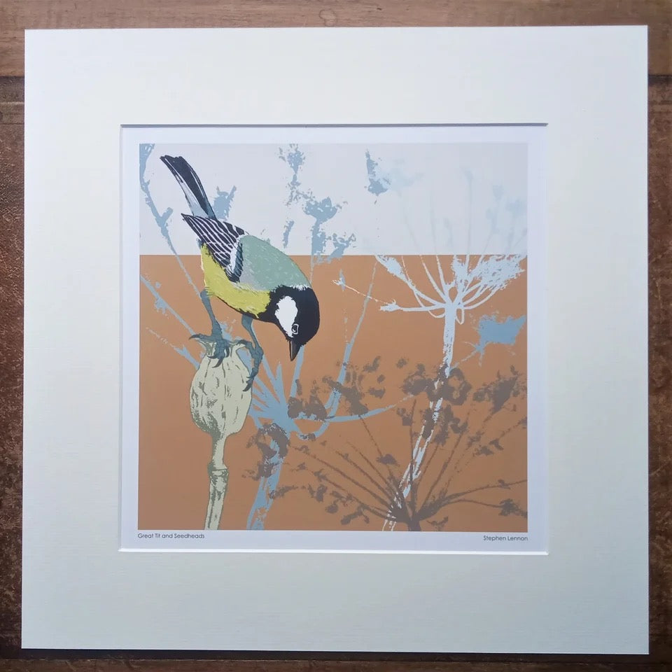 Great tit and seedheads print by umbellifer_just makers