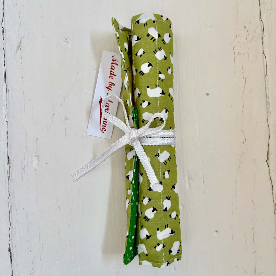 Green Sheep Pencil Roll Closed - Made by Marianne_Just Makers