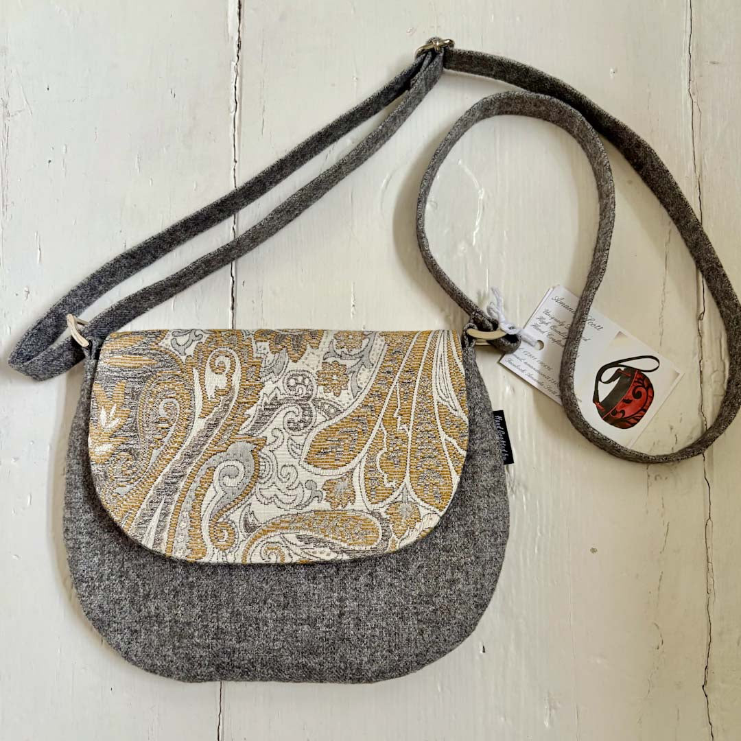 Grey Mixed Fibre Lined Crescent Handbag - Amanda Scott_Just Makers