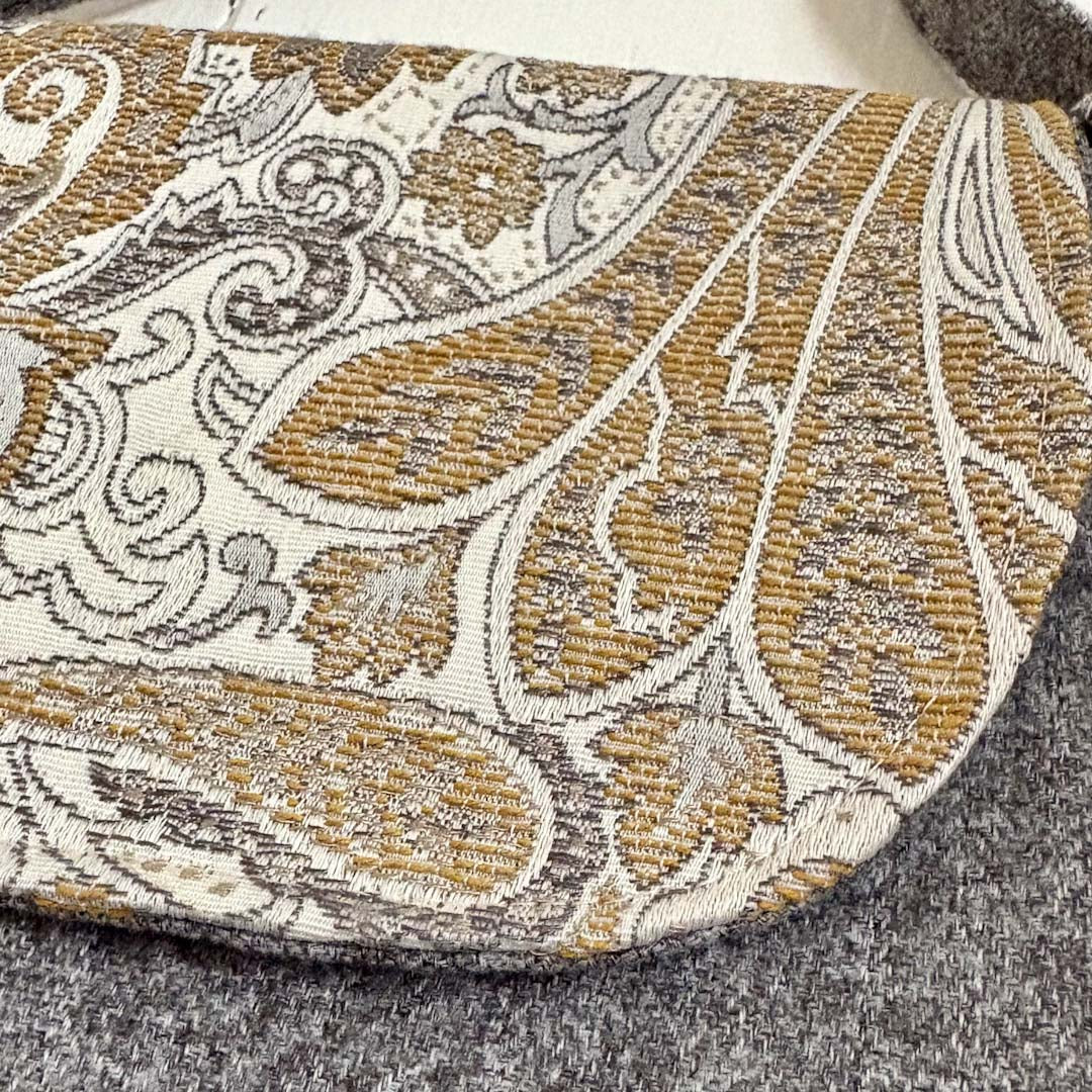 Grey Mixed Fibre Lined Crescent Handbag Close Up - Amanda Scott_Just Makers