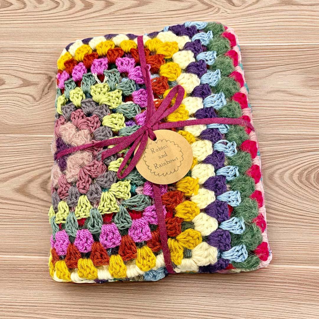 Hand Crocheted Blanket - Robins and Rainbows - Just Makers Robins and Rainbows