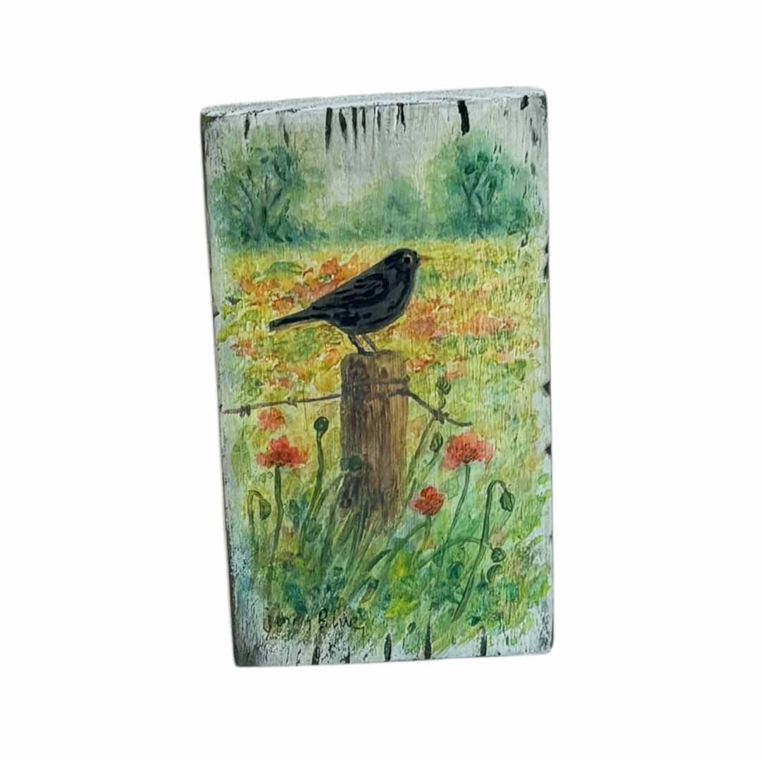 Hand Painted Blackbird Wooden Tile - Jenny Blue Art - Just Makers Jenny Blue Art