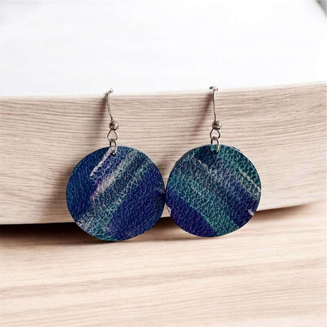 Hand Painted Blue Print Dangly Earrings - Make Harrogate_Just Makers