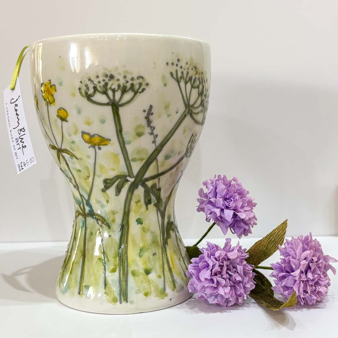 Hand Painted Blue Tit Meadow Vase - Jenny Blue Art_Just Makers
