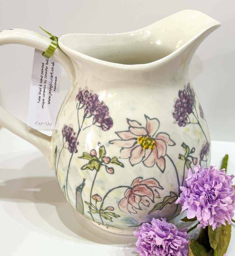 Hand Painted Butterfly and Flowers Jug - Jenny Blue Art_Just Makers