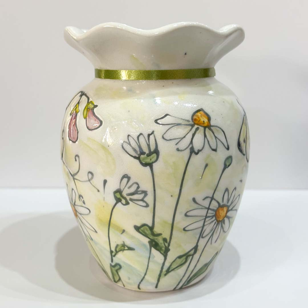 Hand Painted Daisy Vase - Jenny Blue Art_Just Makers