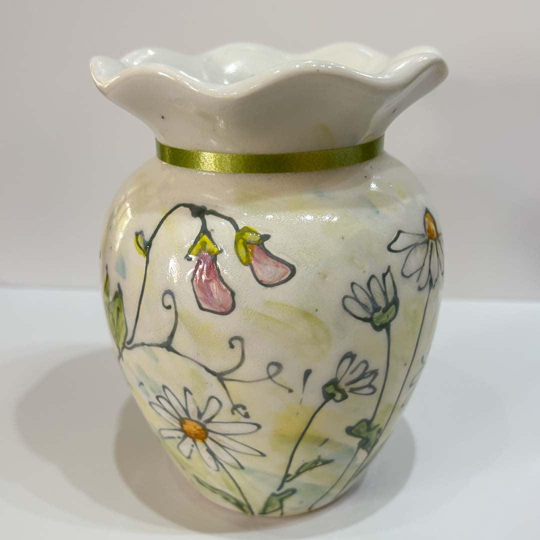 Hand Painted Daisy Vase - Jenny Blue Art_Just Makers
