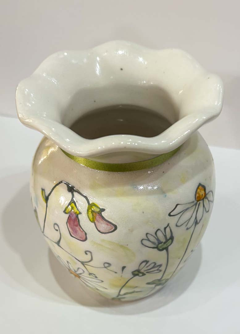 Hand Painted Daisy Vase - Jenny Blue Art_Just Makers