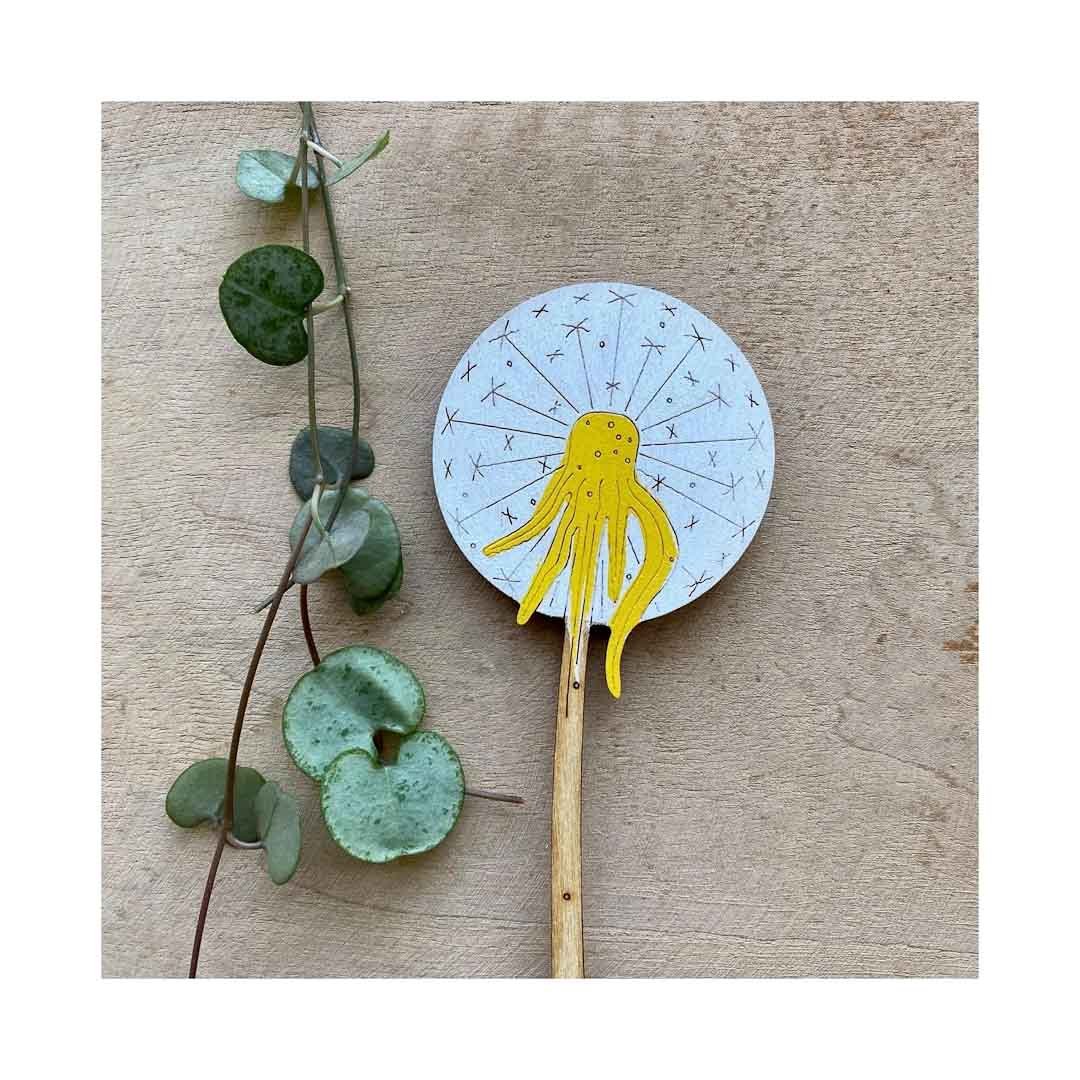 Hand Painted Dandelion Seedhead Stem - Natty Deco - Just Makers Natty Deco