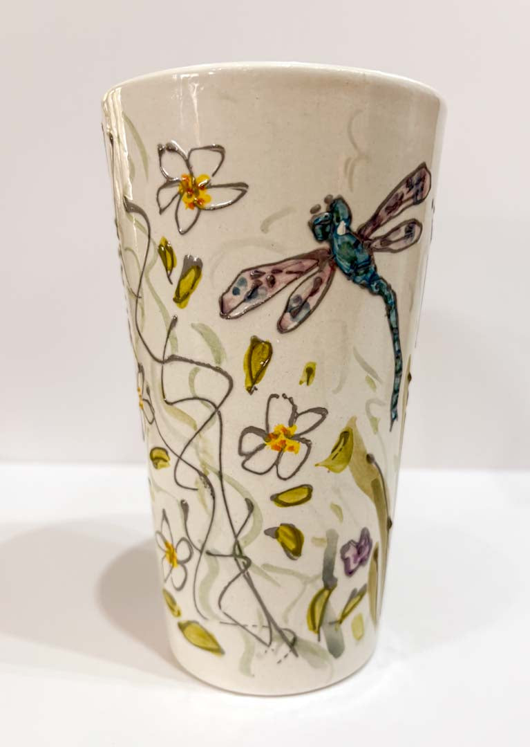 Hand Painted Dragonfly Vase - Jenny Blue Art