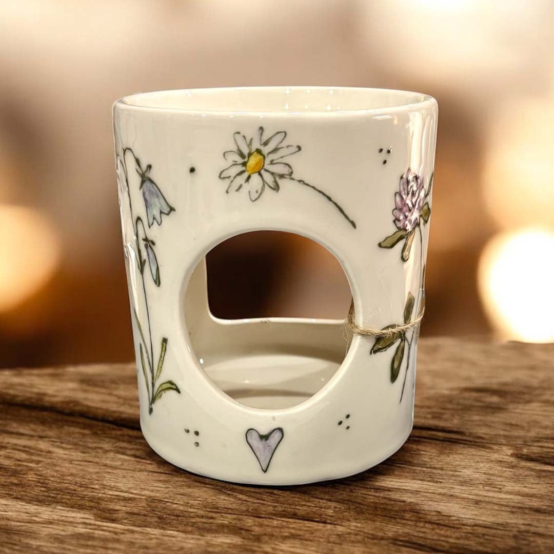 Hand Painted Floral Oil or Wax Burner - Jenny Blue Art_Just Makers1