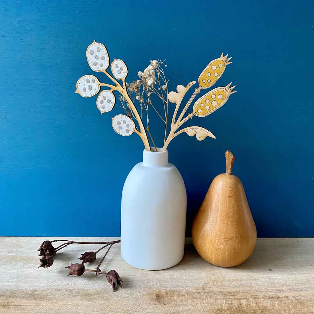 Hand Painted Golden Seedpod Stem - Natty Deco_Just Makers