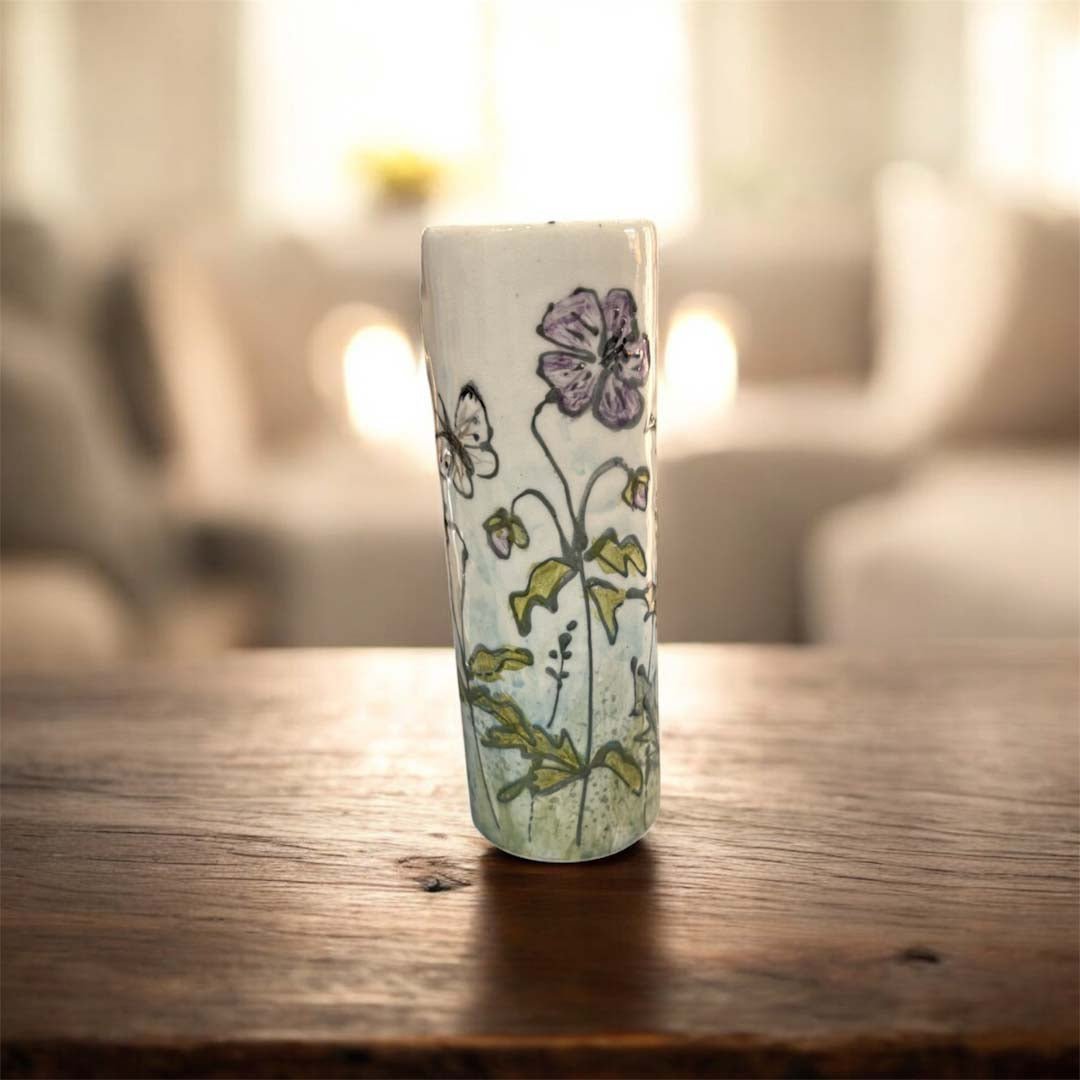 Hand Painted Heart Flower Meadow Tube Vase - Jenny Blue Art - Just Makers Jenny Blue Art