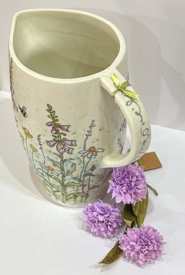 Hand Painted Large Daisy and Bee Jug - Jenny Blue Art_Just Makers