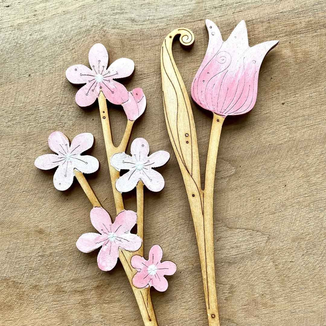 Hand Painted Pink Blossom Stem - Natty Deco - Just Makers Natty Deco
