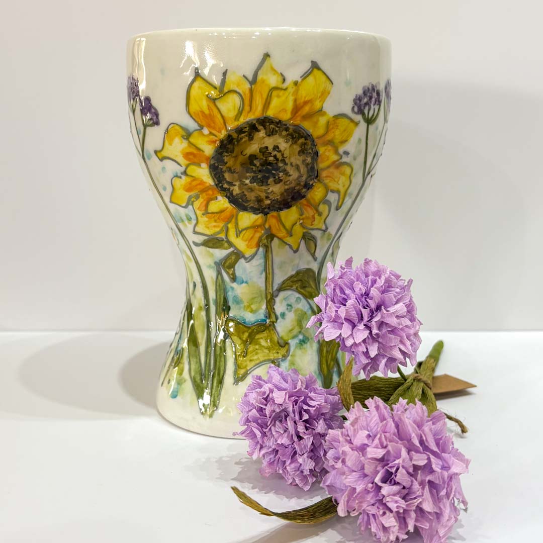 Hand Painted Sunflower Vase - Jenny Blue Art_Just Makers