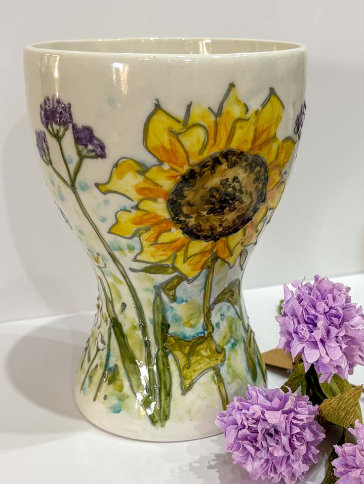 Hand Painted Sunflower Vase - Jenny Blue Art_Just Makers