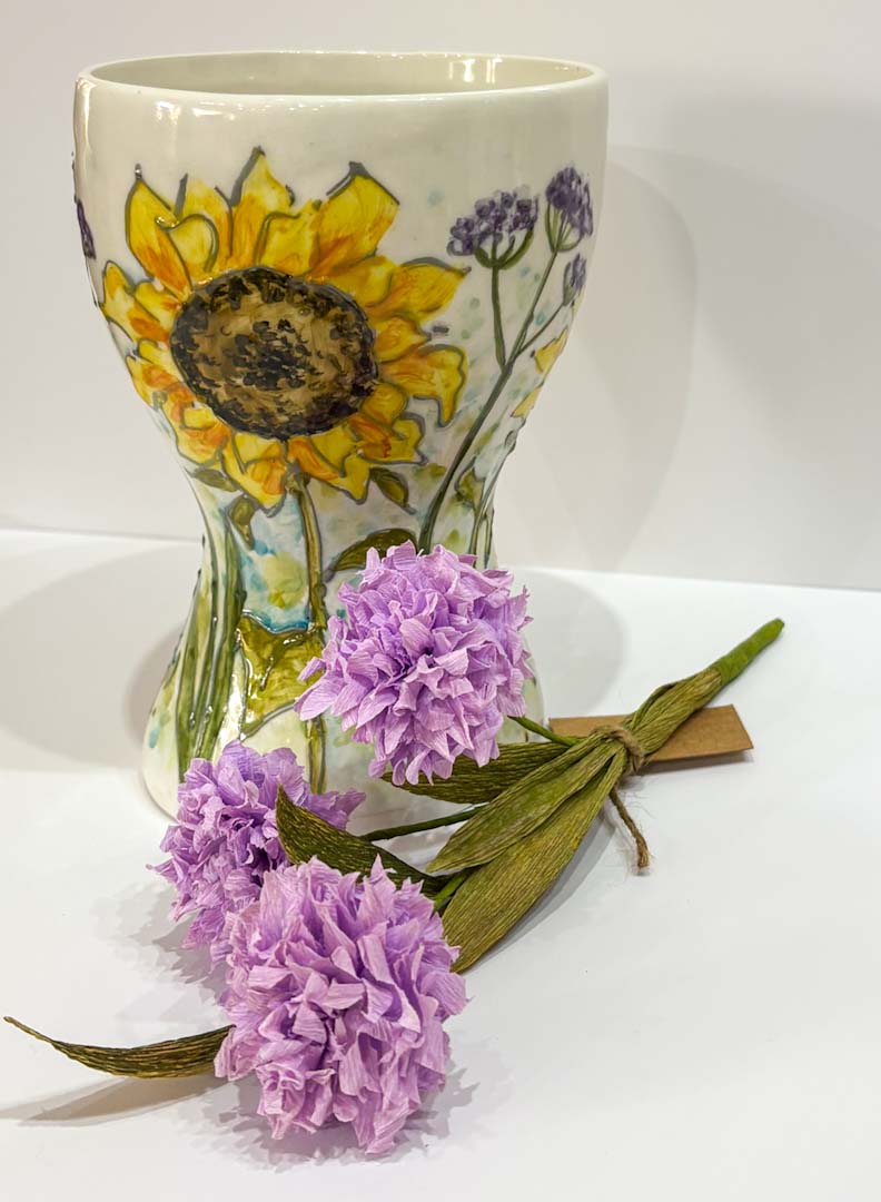 Hand Painted Sunflower Vase - Jenny Blue Art_Just Makers