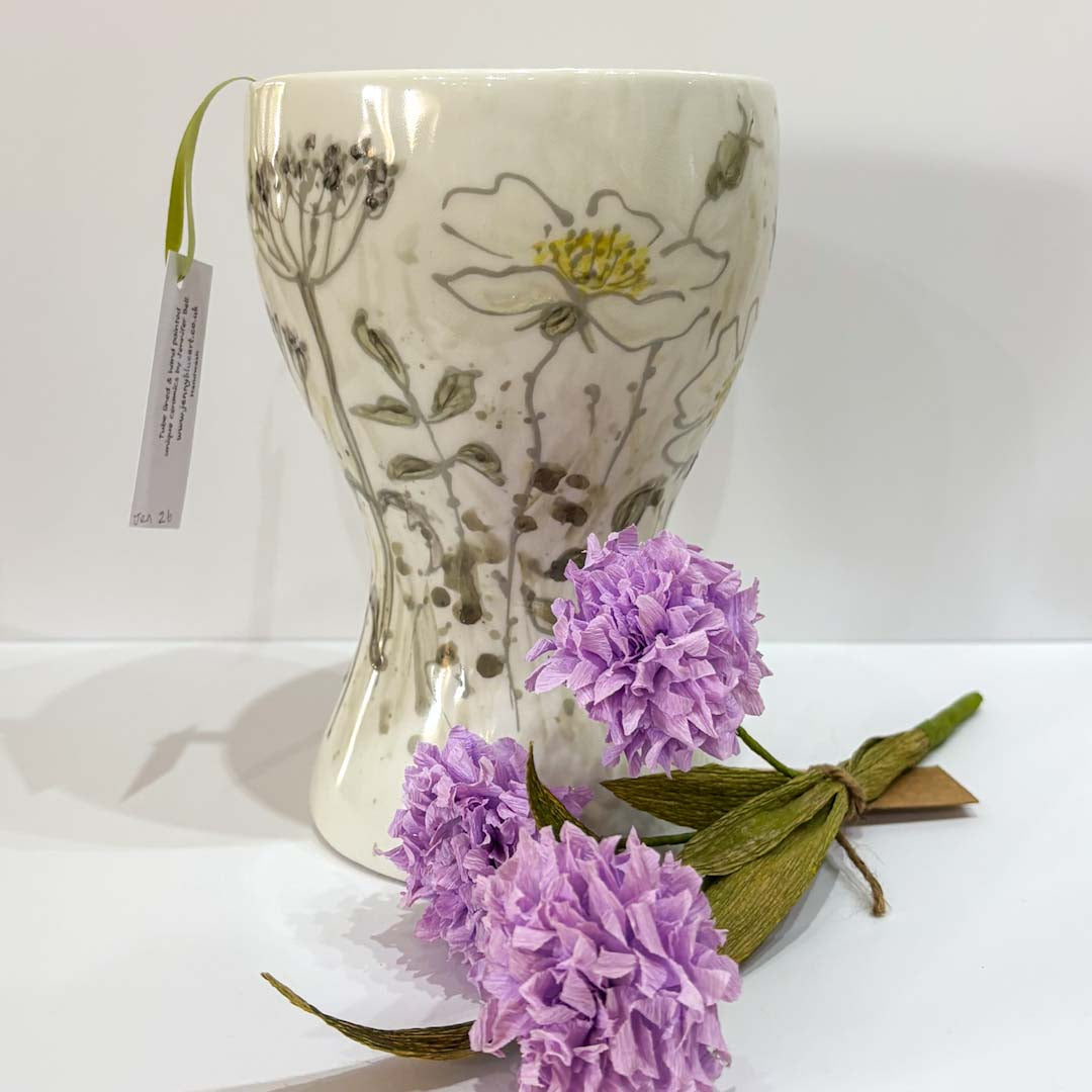 Hand Painted White Flower Vase - Jenny Blue Art_Just Makers