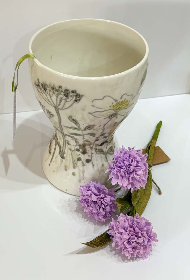 Hand Painted White Flower Vase - Jenny Blue Art_Just Makers