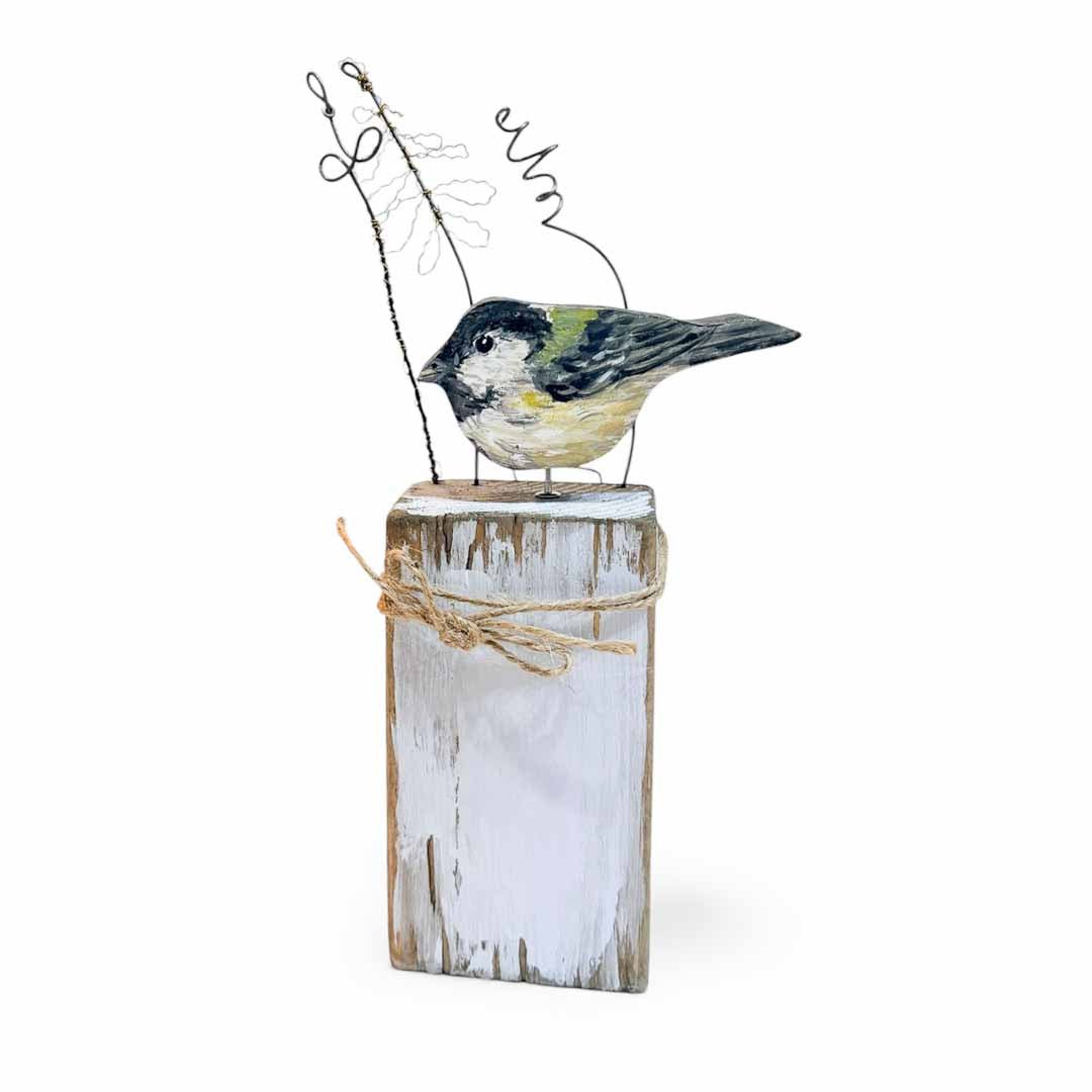 Hand Painted Wooden Great Tit and Wire Stalks on Stand - Jenny Blue Art - Just Makers Jenny Blue Art