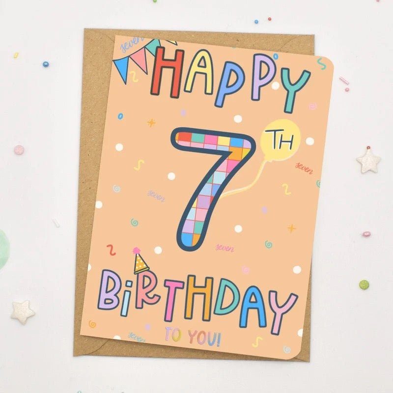 Happy 7th Birthday Card - Scribble & Print Co - Just Makers Rachel of Scribble & Print Co