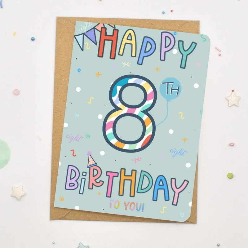 Happy 8th Birthday Card - Scribble & Print Co_Just Makers